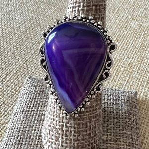 New Purple Agate Stone Crystal Silver Overlay Ring 7